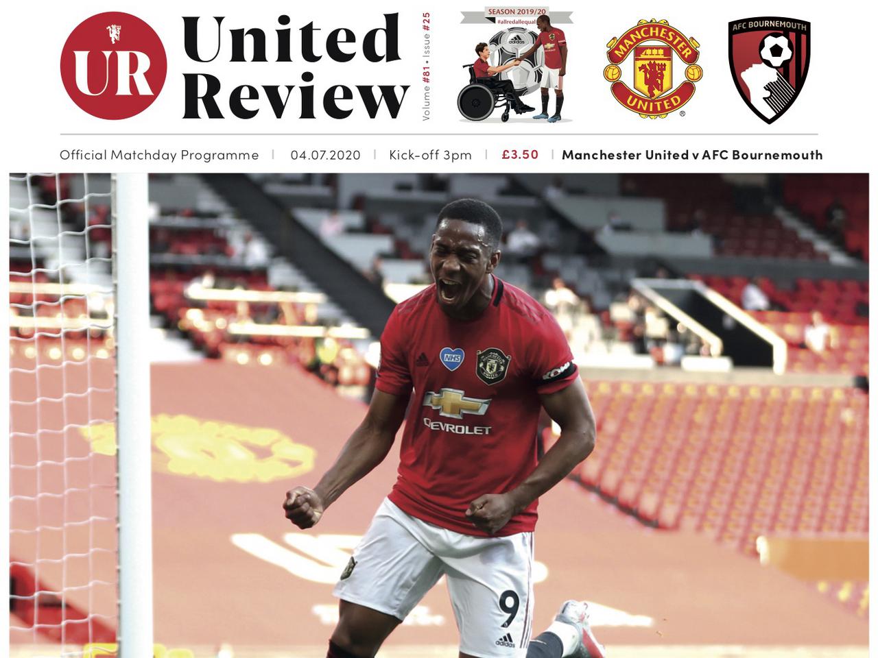 Order Man Utd Match Programme For 2019 20 Premier League Home Game Against Bournemouth Manchester United
